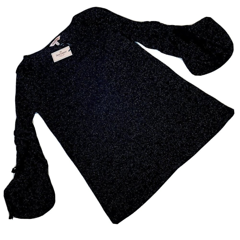 Juicy Couture Sparkly Metallic Ruched Sleeves Pullover Sweater Top Women X Small - Picture 4 of 13